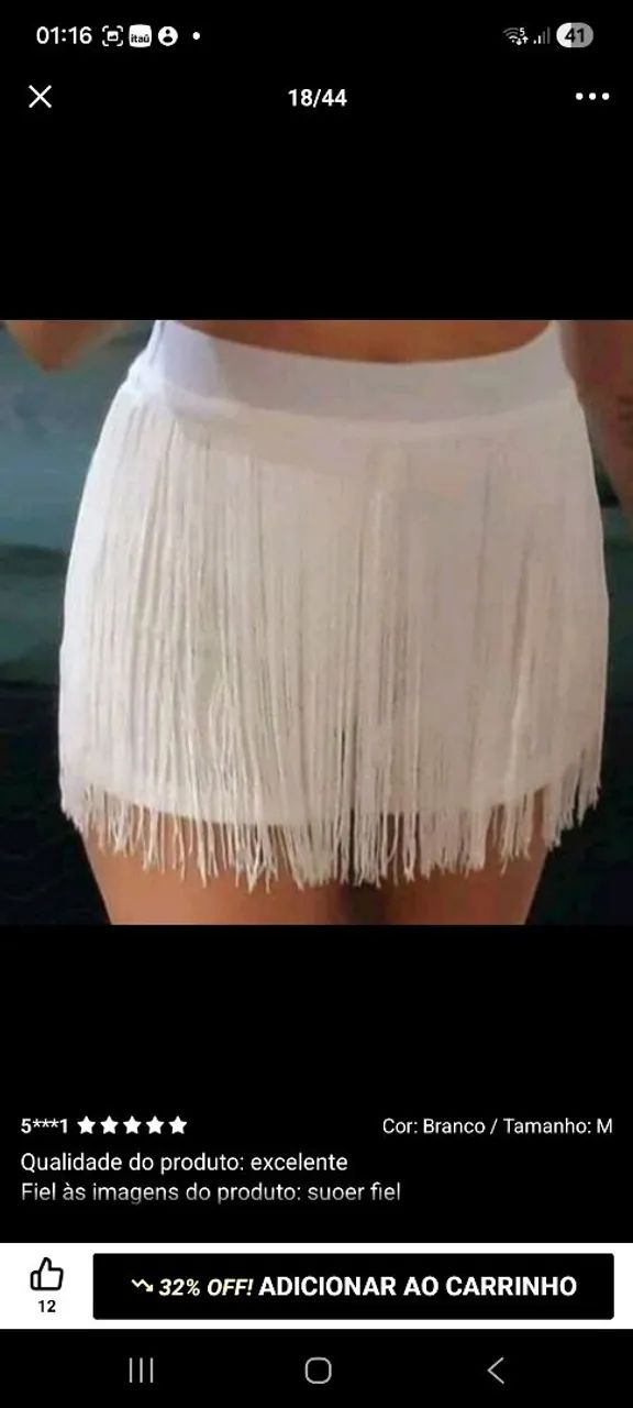 Saia franja preta, branca e prata. - Foto 4