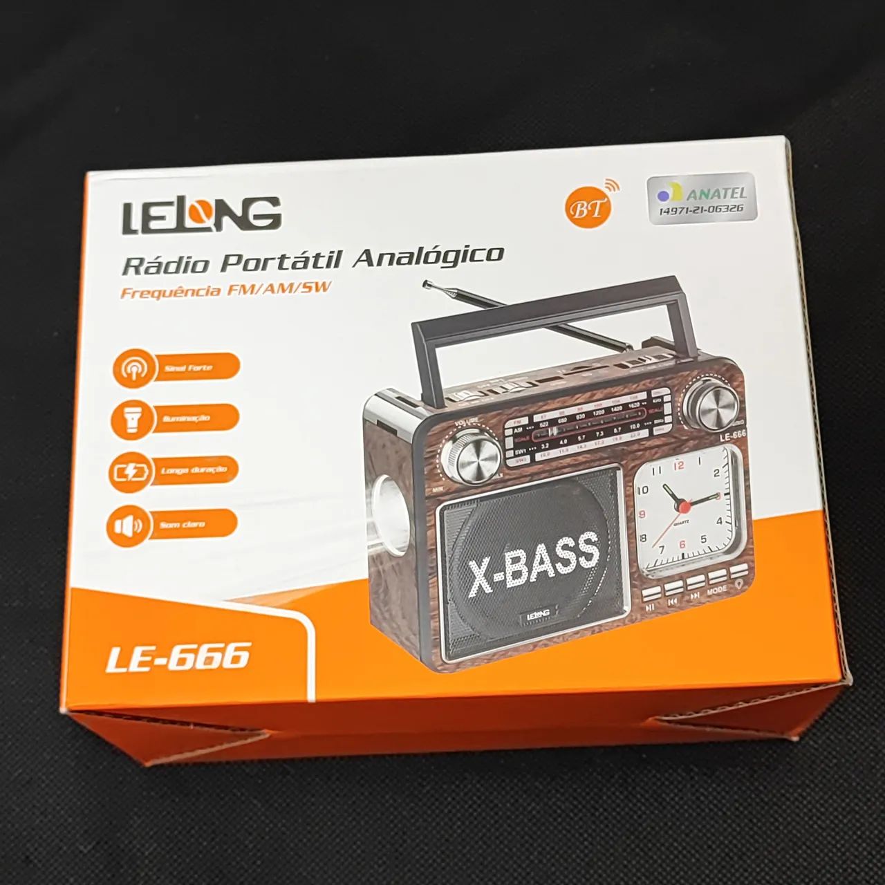 Rádio FM AM Com Lanterna e Relógio Bluetooth USB para Pendrive 