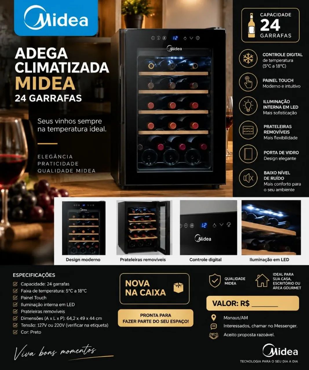 Adega Midea 24 garrafas - nova e lacrada