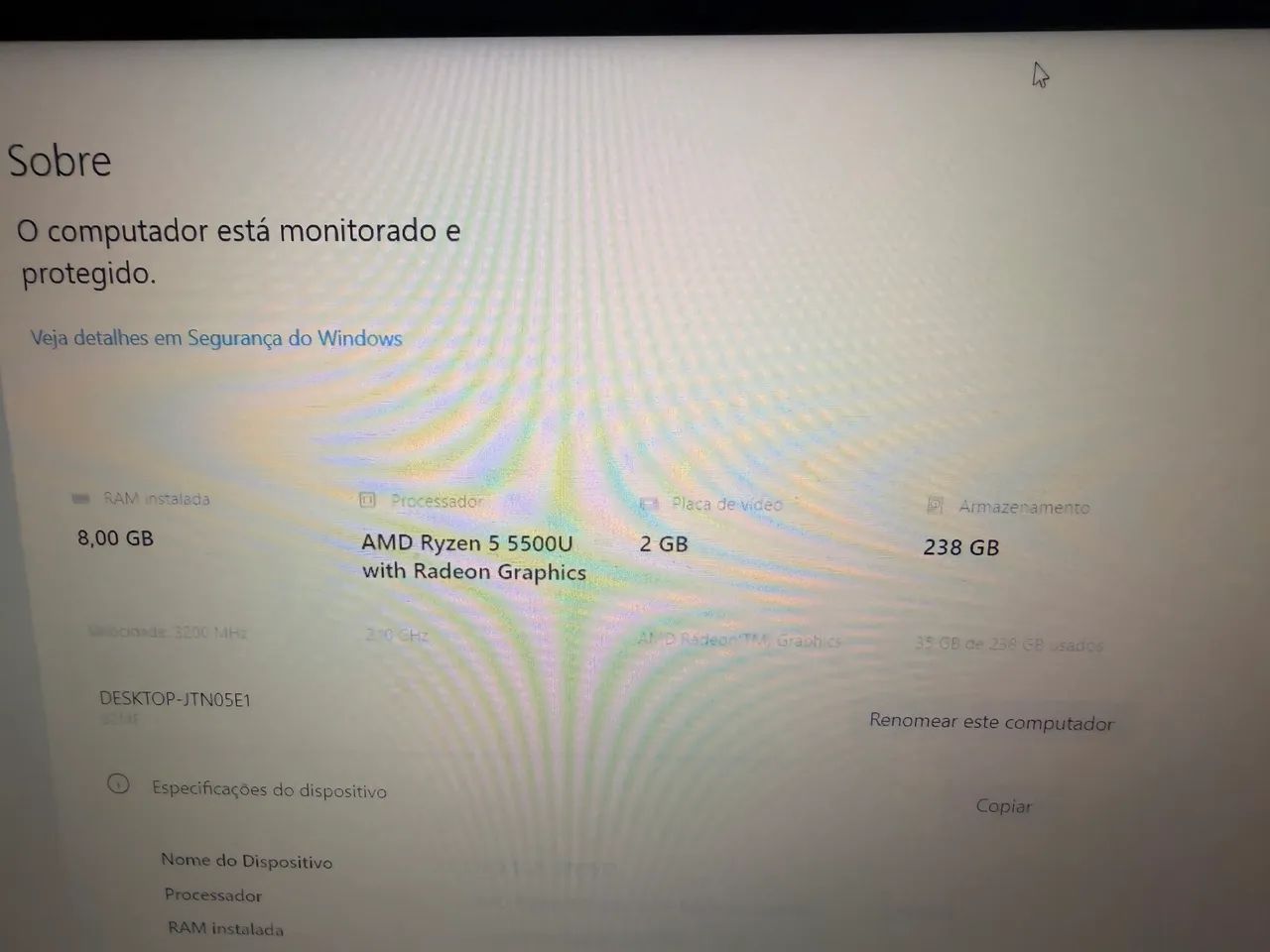 Notebook Lenovo ryzen 5500u 8 gb de ram 