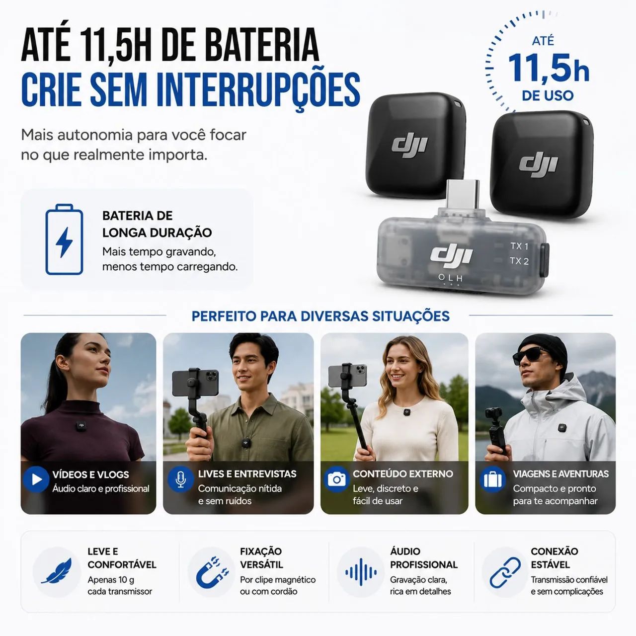 DJI Mic Mini Original Transmissor e receptor sem fio para celular USB-C - Foto 4