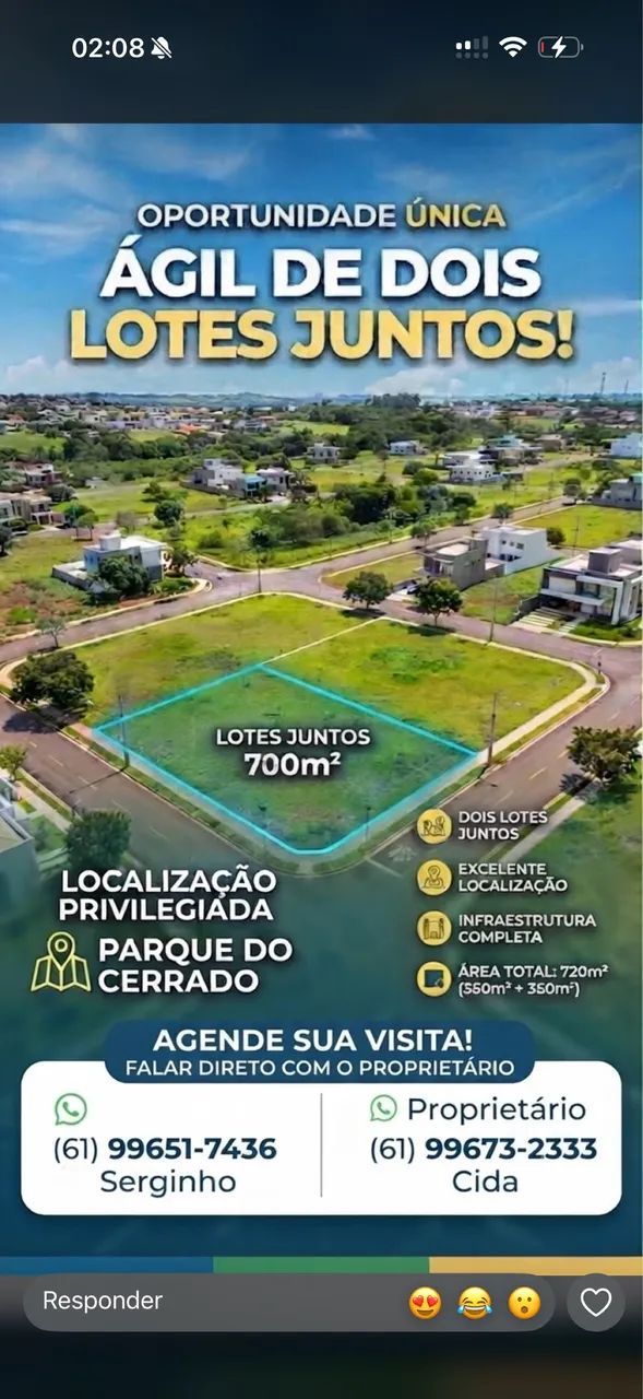 AGIO DOIS LOTES PARQUE DO CERRADO
