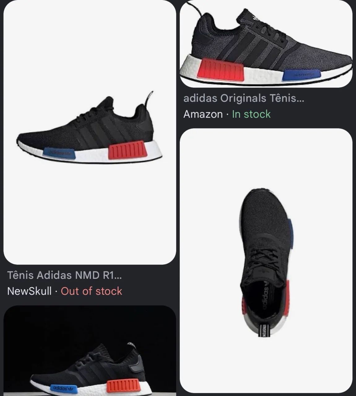 Adidas NMD R1 preto com azul e vermelho 