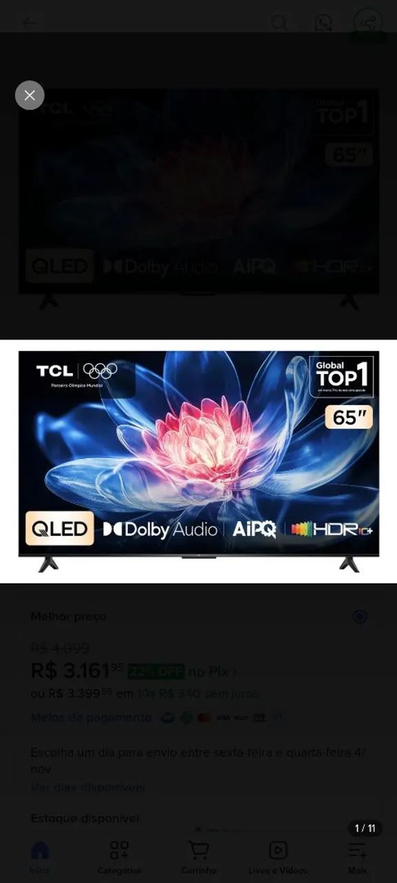 Vendo Televisão TCL 65 polegadas 4k