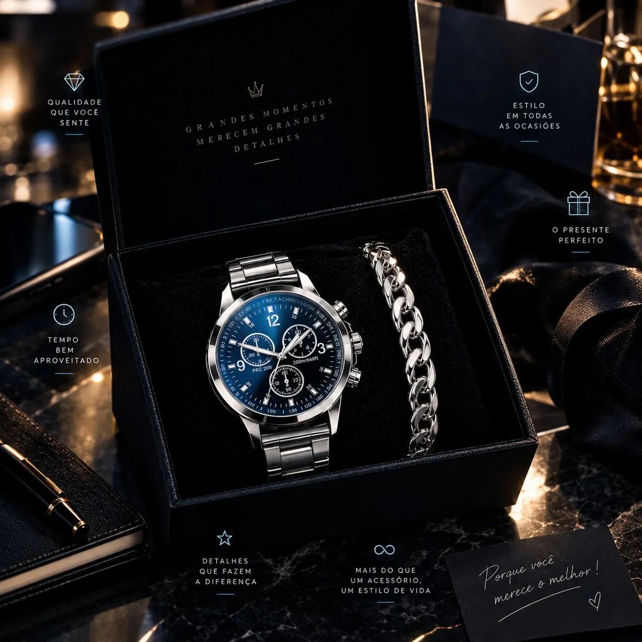 Relógio moda masculina com pulseira de aço 