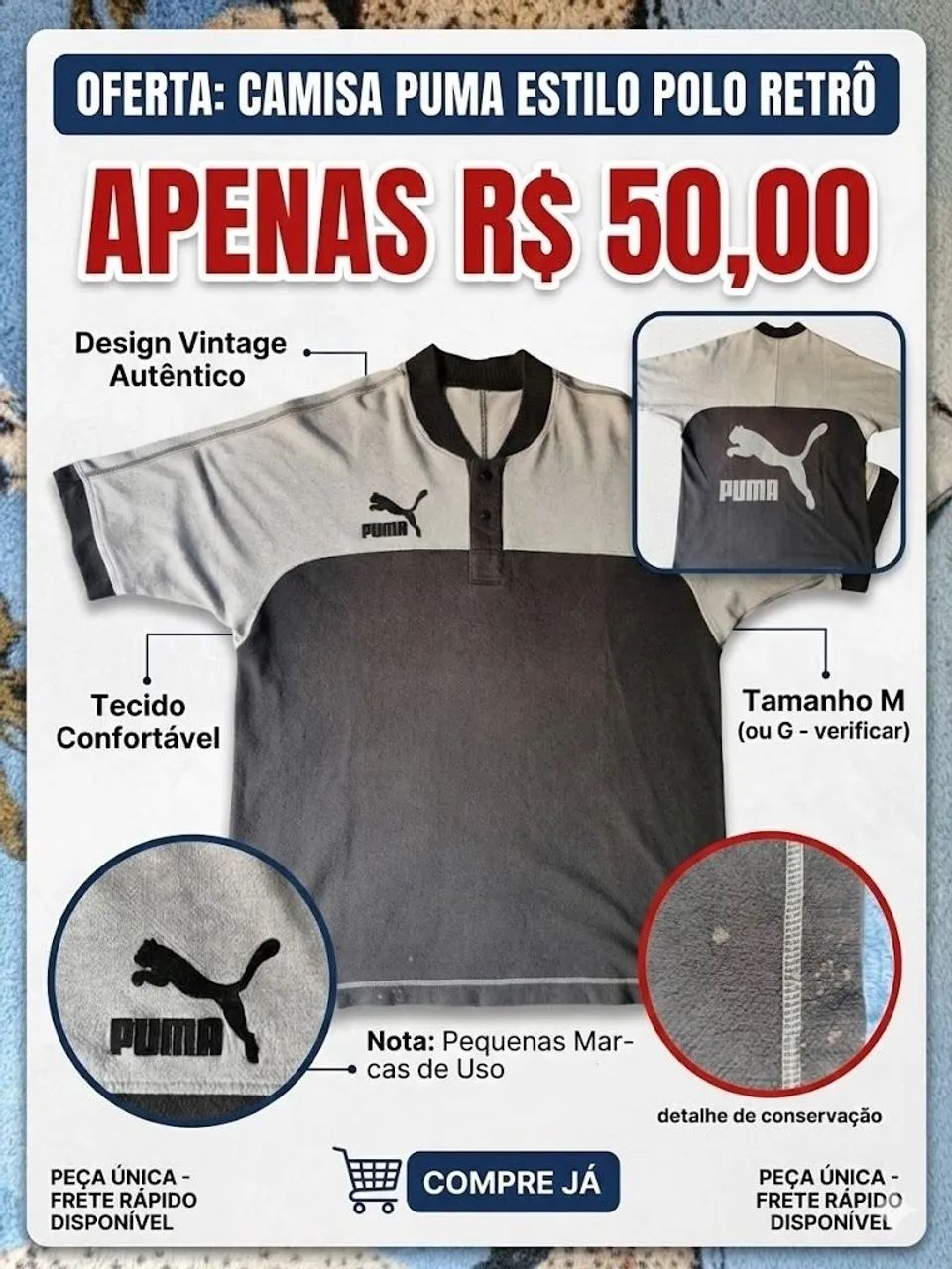Camisa Puma Polo estilo Retrô
