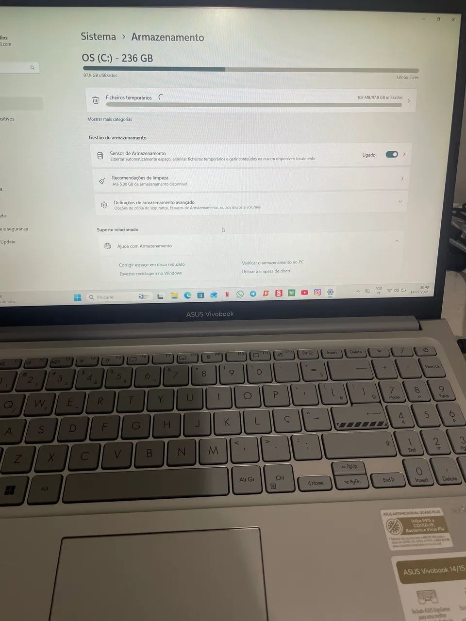 Notebook Asus 236GB Completo 