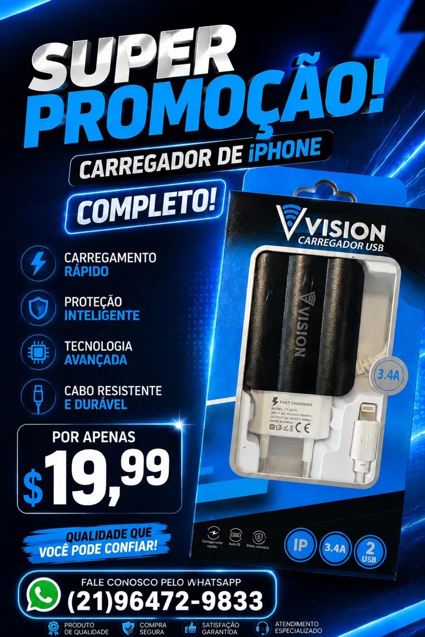Carregador completo pra iPhone 