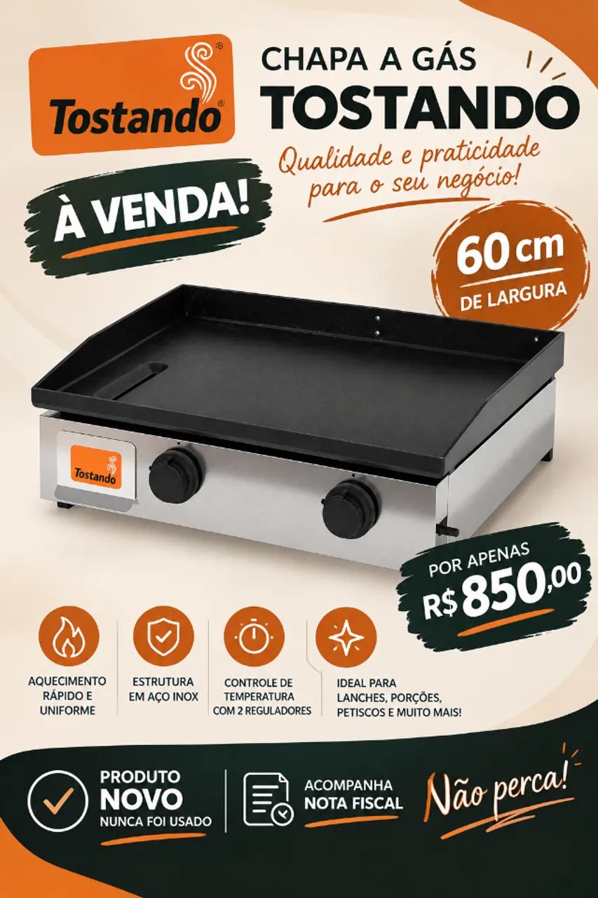 Chapa a gás TOSTANDO NOVA - Foto 2