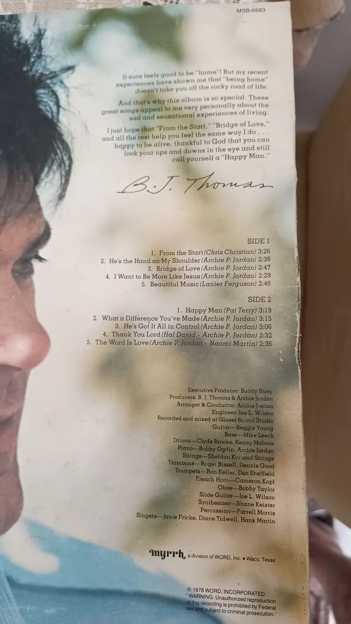 LP Vinil B.J. Thomas - Happy Man - Foto 4