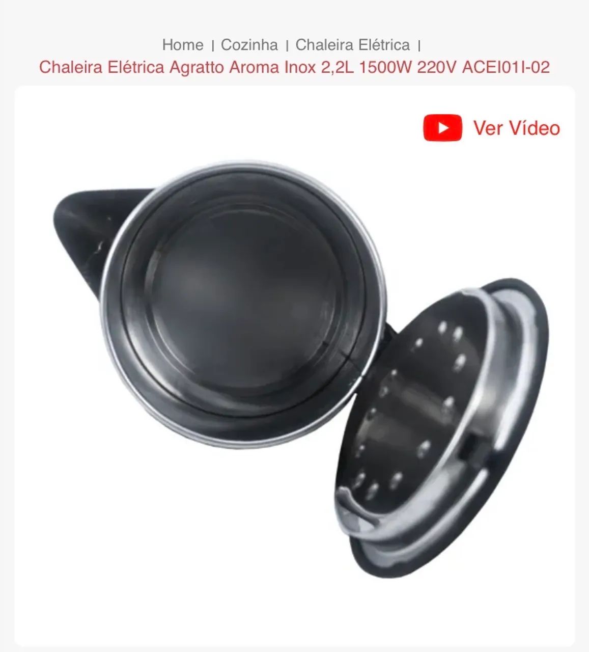 Chaleira elétrica agratto 2,2 litros 
