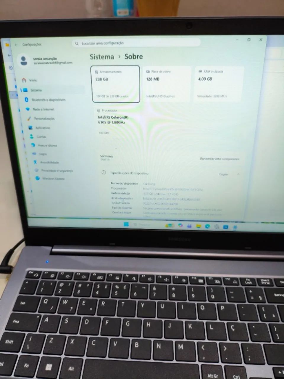Notebook Samsung Intel Celeron 6305 1.80GHz