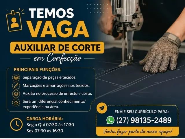 VAGA DE EMPREGO - AUXILIAR DE CORTE EM CONFECÇÃO
