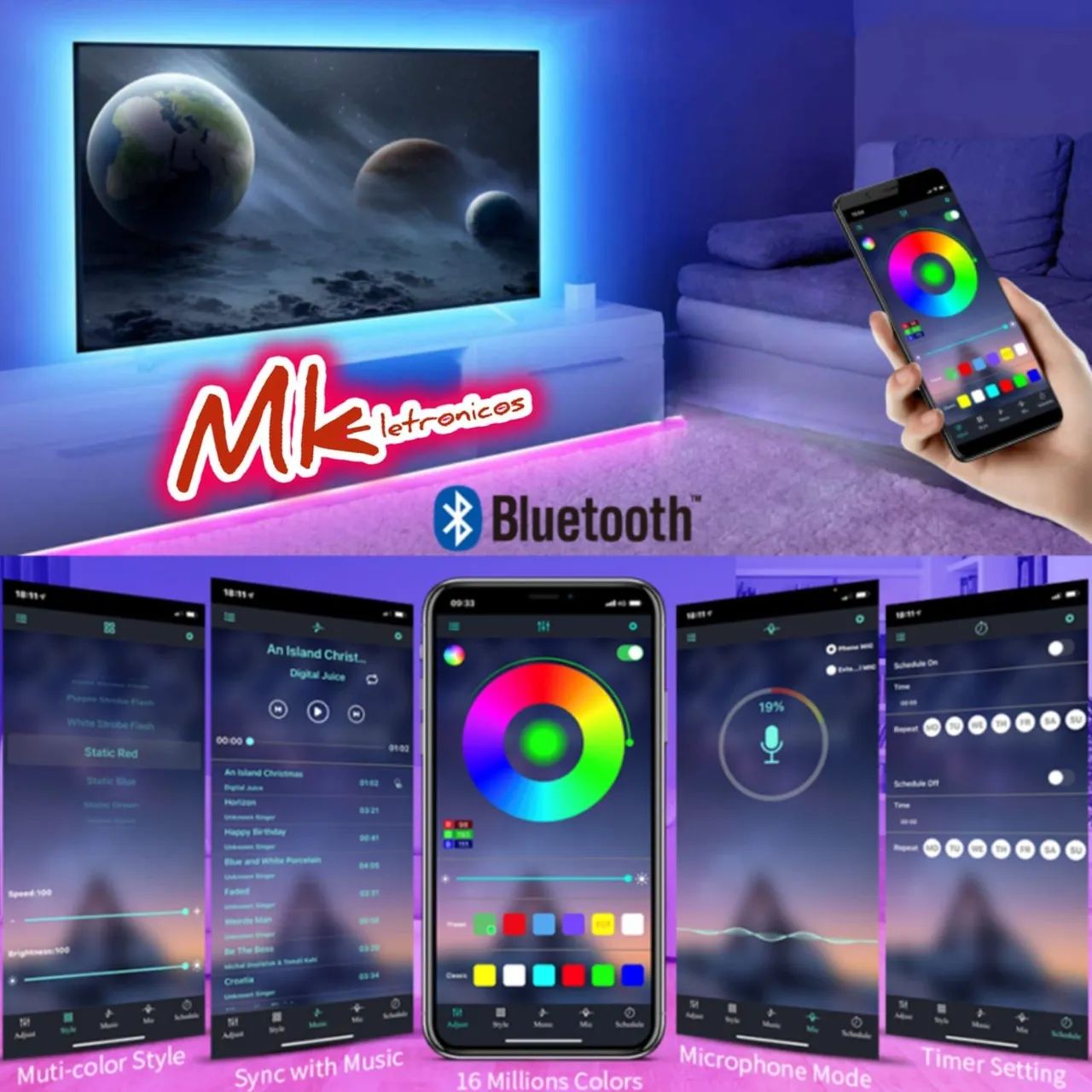 Fita Led Colorido 10MT Controle e QR CODE - Foto 3