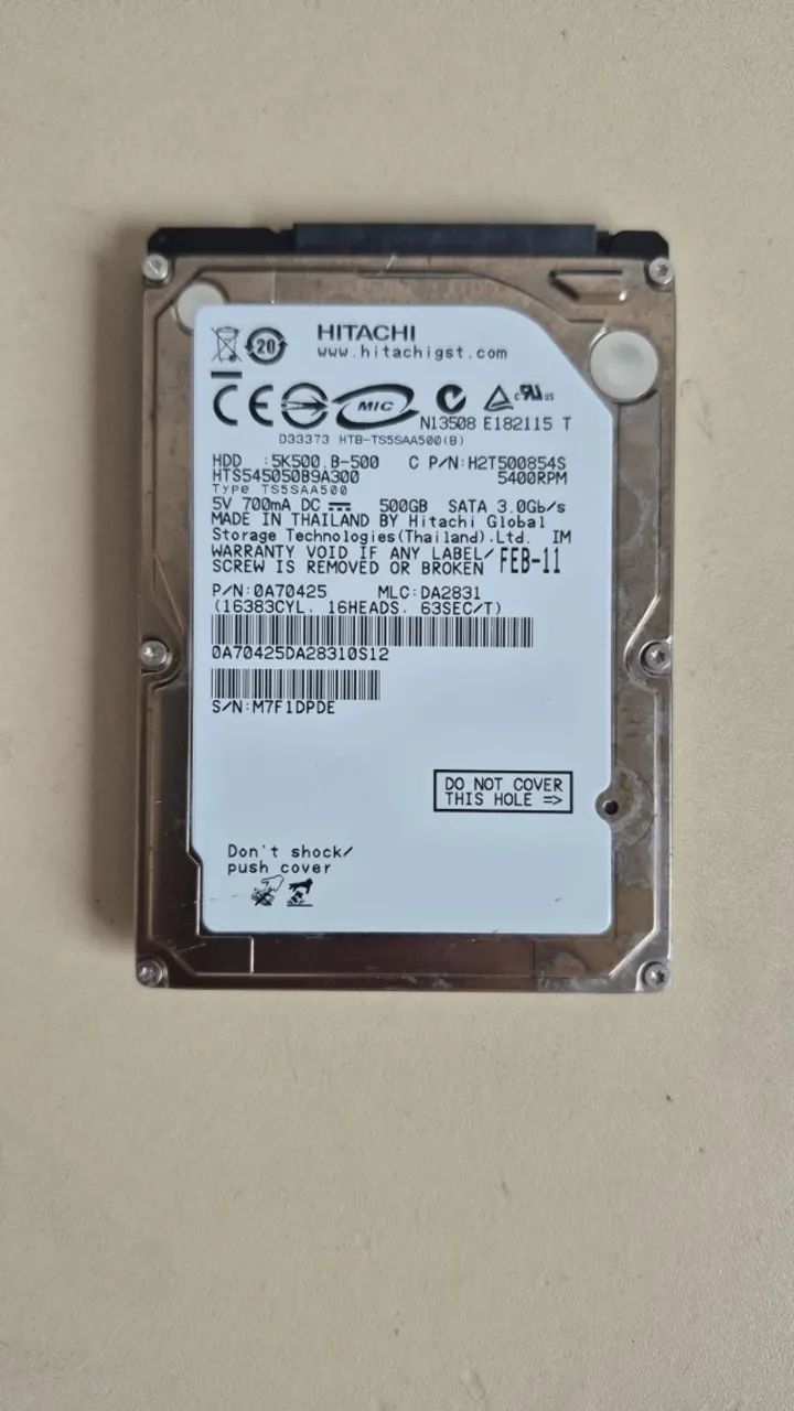 HD NOTEBOOK SATA 500GB HITACHI - SAUDE 100%