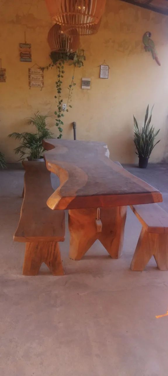 Mesa rustica com bancos madeira jatoba - Foto 2