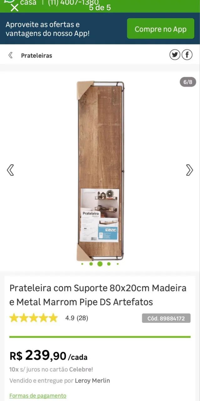 Prateleira rústica em MDF e aço 80x20cm - Foto 4