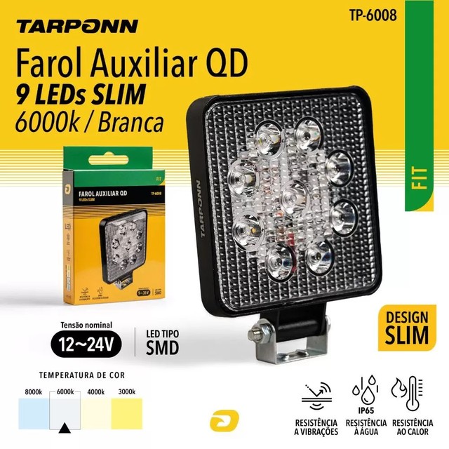 FAROL AUXILIAR 9 LEDS QUADRADO E REDONDO - Foto 4