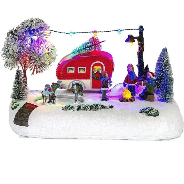 Vila natalina decorativa com música e luzes .