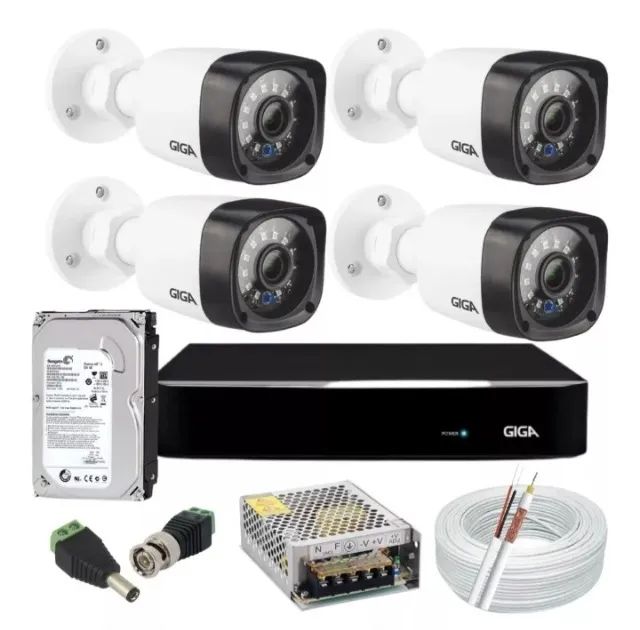 Kit Cftv 4 Câmeras Giga Bullet  Full Hd 2 Mega 1080p