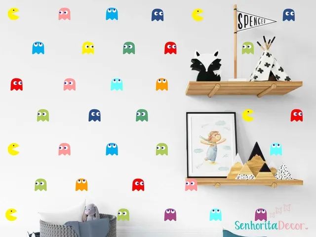 Adesivo de parede decorativo pac man personalizado quarto infantil Bebê