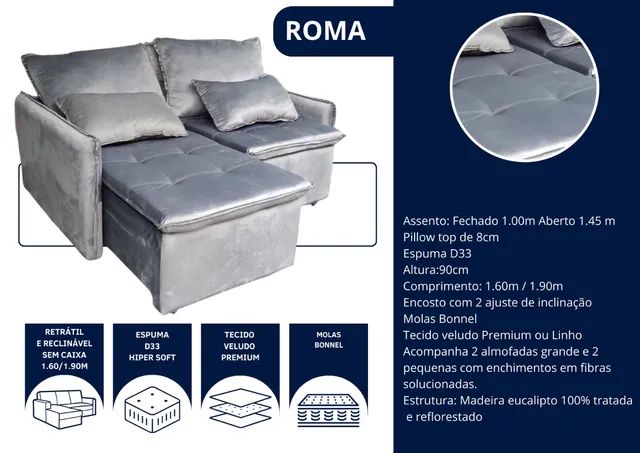 Sofá Retratil sem caixa  1,80 mts