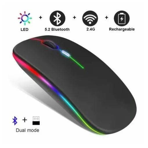 Mouse Sem Fio Led Rgb Recarregável Bluetooth E Usb Tablet Pc - Foto 2