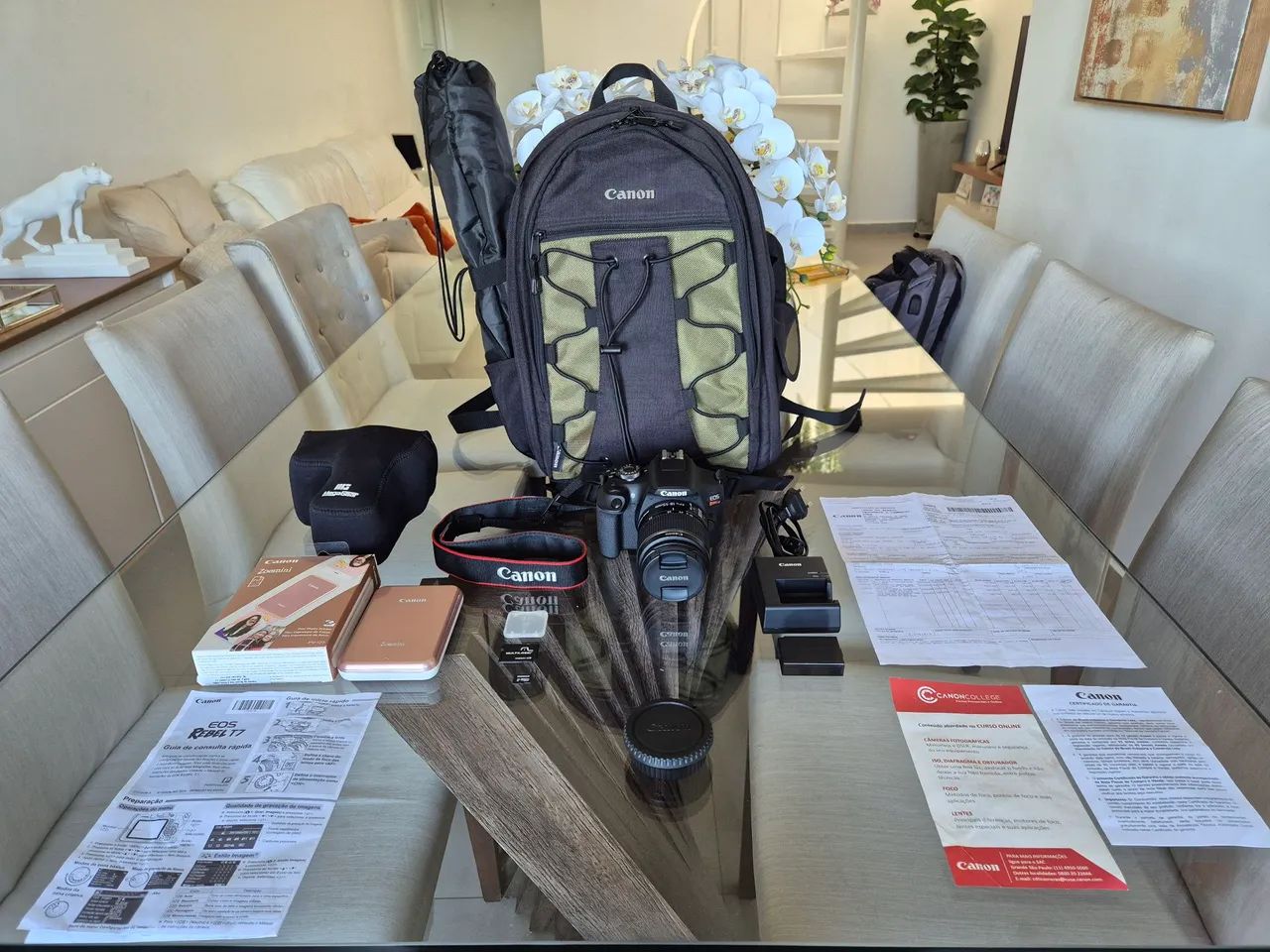 Câmera Canon T7 EOS Rebel Nova, Lente 18-55, Mochila, Tripé, Cartão 256MB e Impressora Z - Foto 2