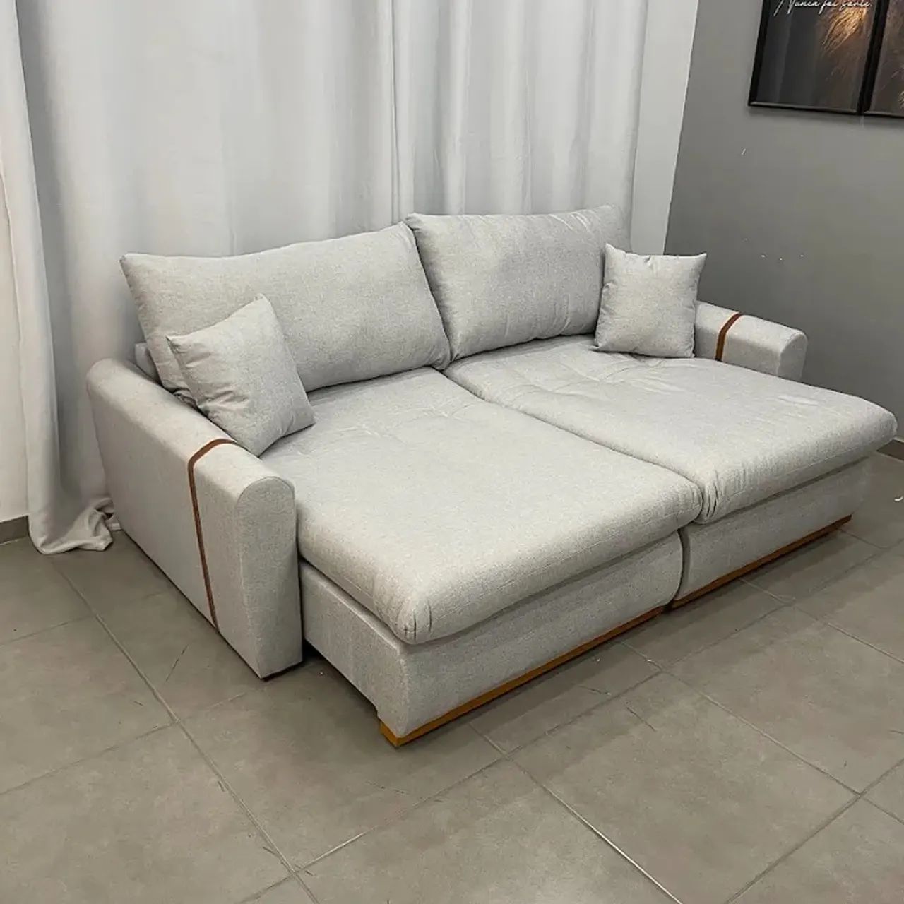 Sofá Cama Retrátil Tecido Linho 230cm Zara p765 - Foto 2