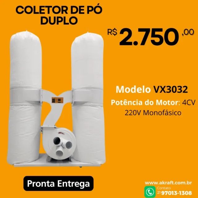 Coletor De Pó Duplo Para Marcenaria com motor De 4cv - R$ 2.750,00