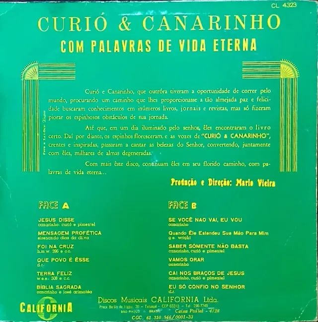 Lp Disco De Vinil Gospel Evangélico Curió E Canarinho - Com palavras de vida eterna - raro - Foto 2