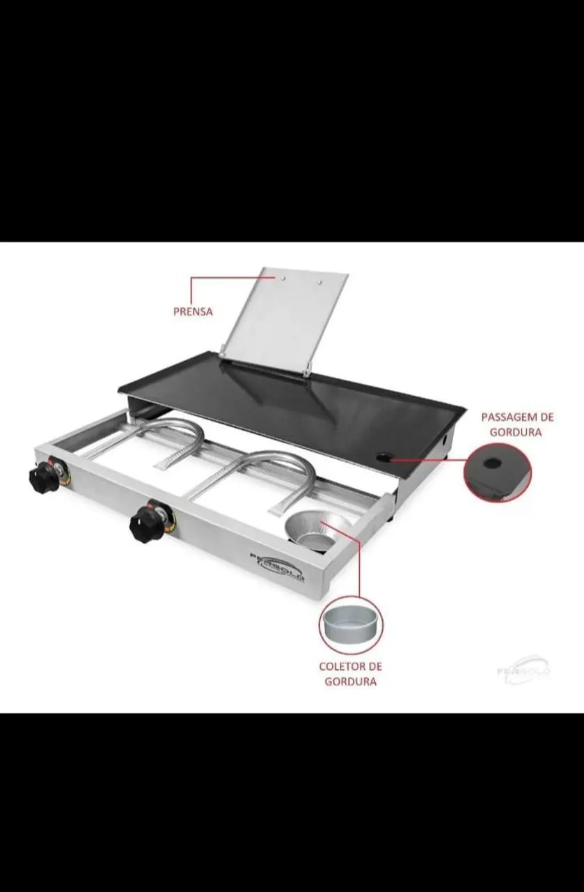 Chapeira chapa lanche hot dog C/ prensa 30x60 inox a gás 2q
