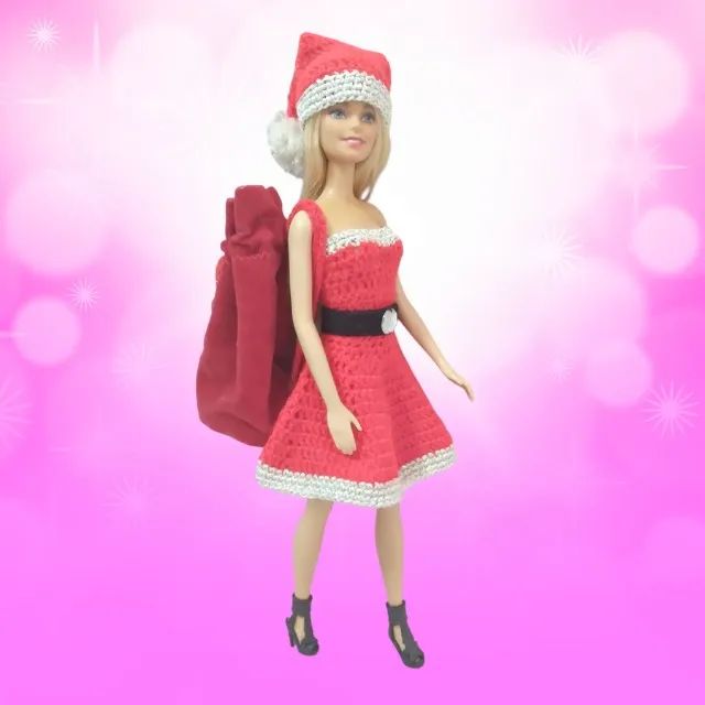 Roupa para boneca Barbie e Similares de crochê estilo Natalino