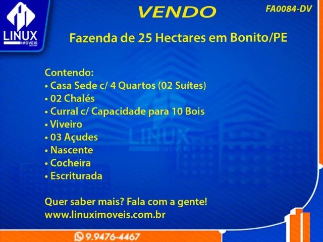 Fazenda em Bonito/PE à Venda (FA0084-DV) - Foto 2