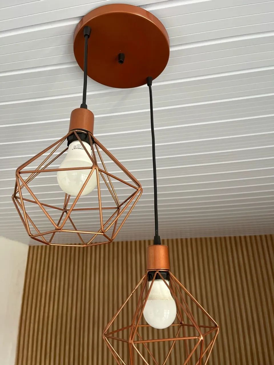 Lustre Pendente Aramado em Cobre - 2 Lâmpadas - Foto 5