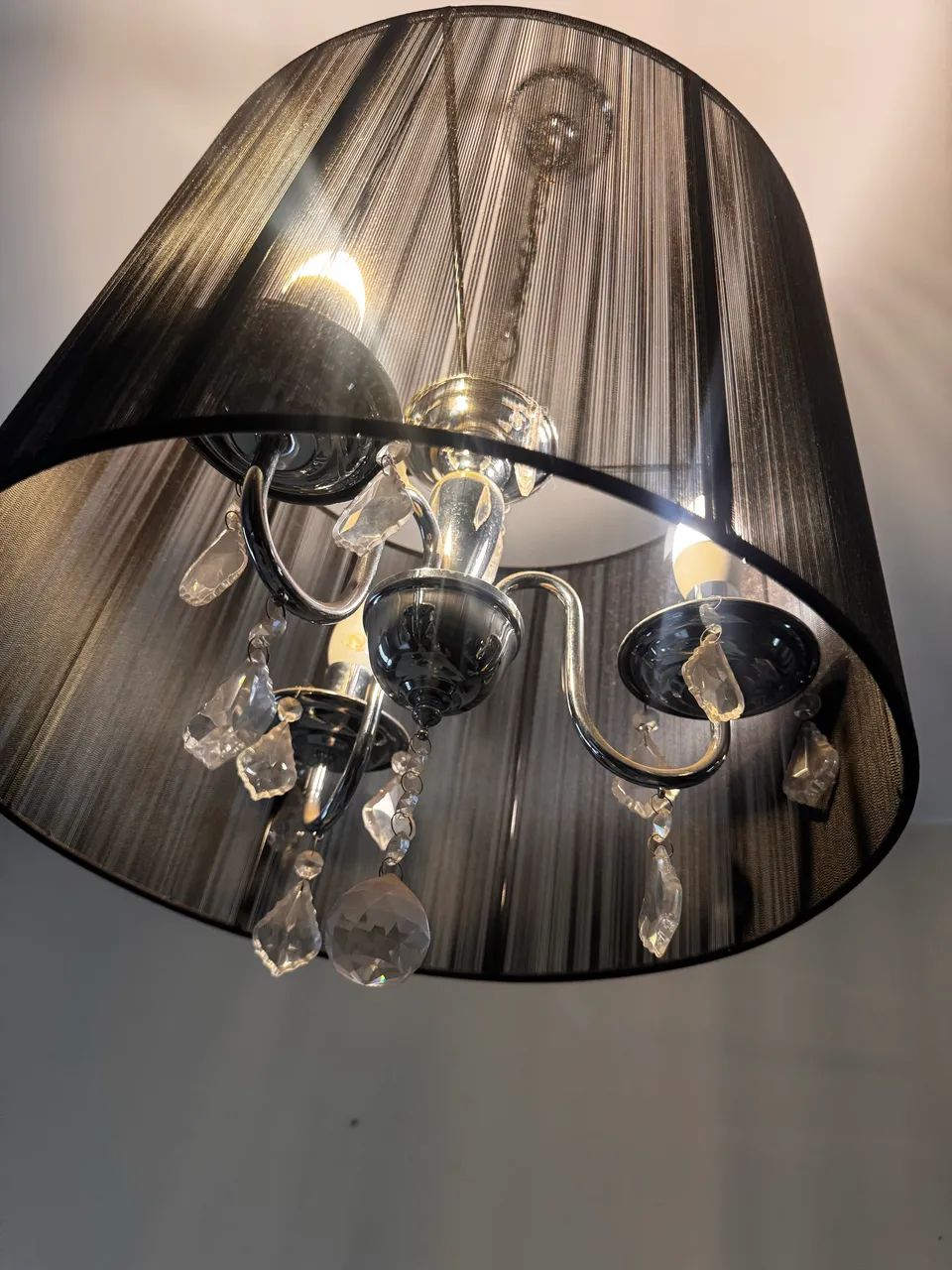 Lustre cristais com cromado, cúpula em fios de seda, preto!  - Foto 2