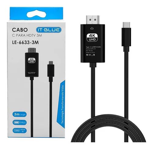Cabo HDMI para conectar HDTV Qualidade 4K UHD, conector Type-C e 1.8m  - Foto 3