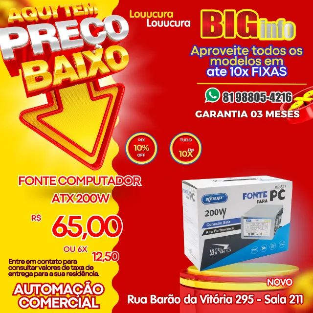 Fonte Knup ATX, 200W, 12V, 24 Pinos - KP-517