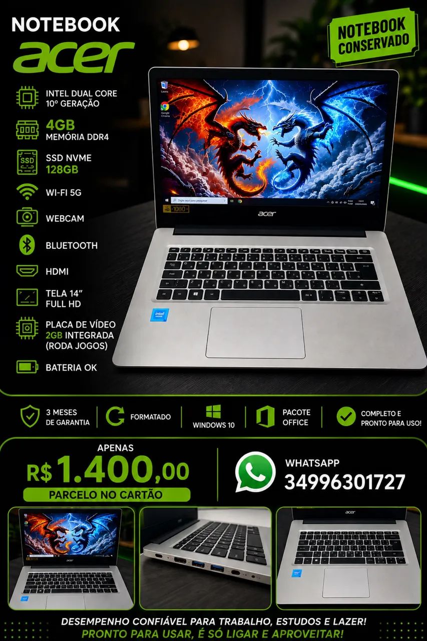 Notebook Acer completo + Brinde 