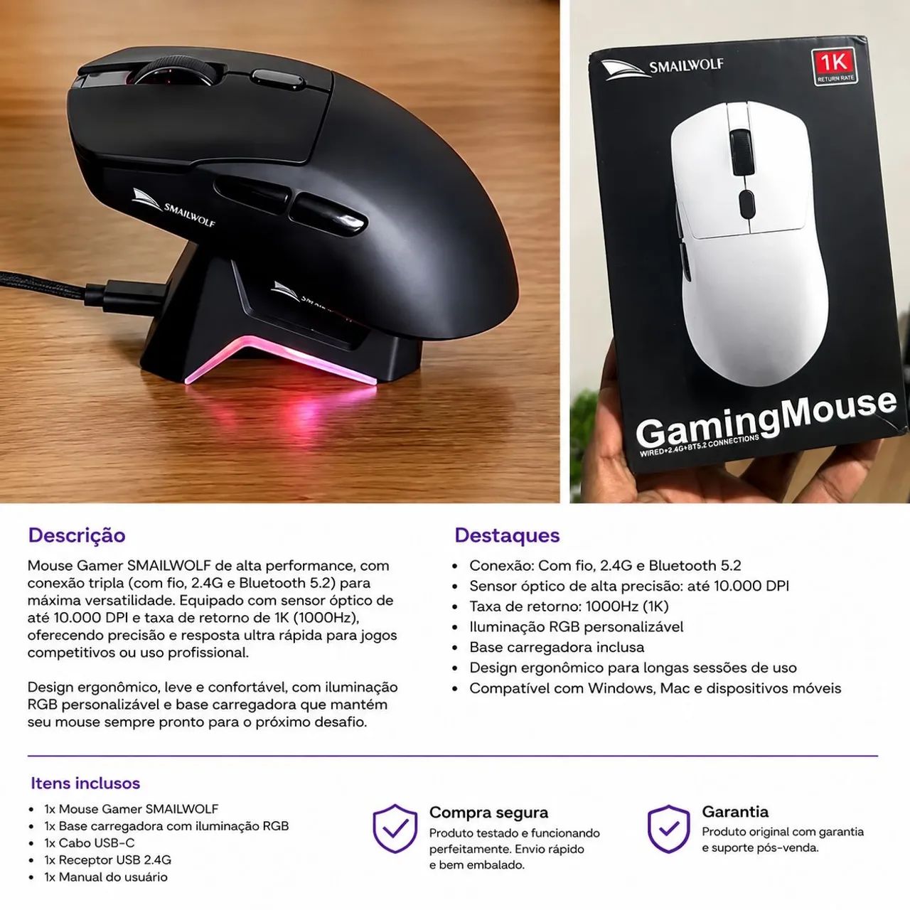 Mouse Gamer SMAILWOLF - Foto 2