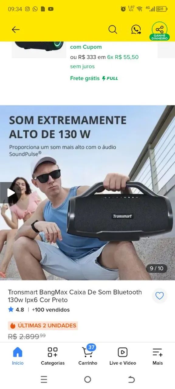 Caixa de som vendo ou troco em bike