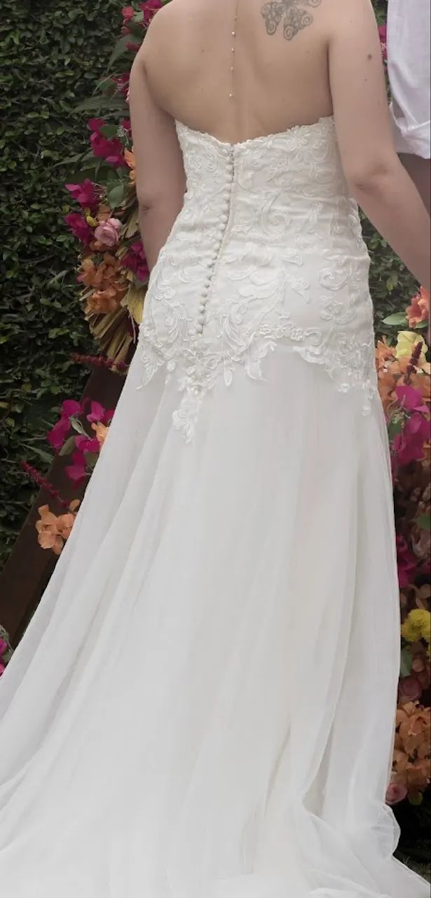 Vestido de noiva renda francesa usado 1 x - Foto 4