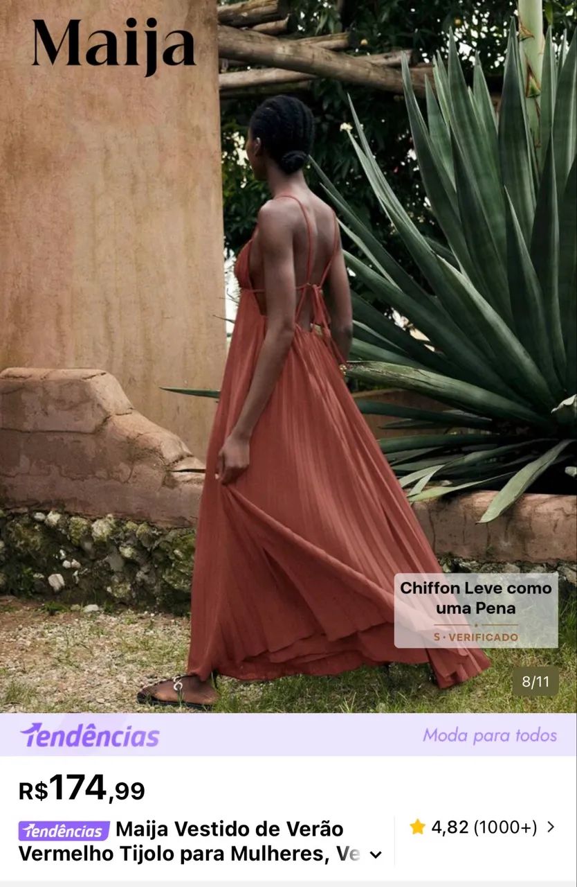 Vestido Plissado Longo Marrom - Foto 2