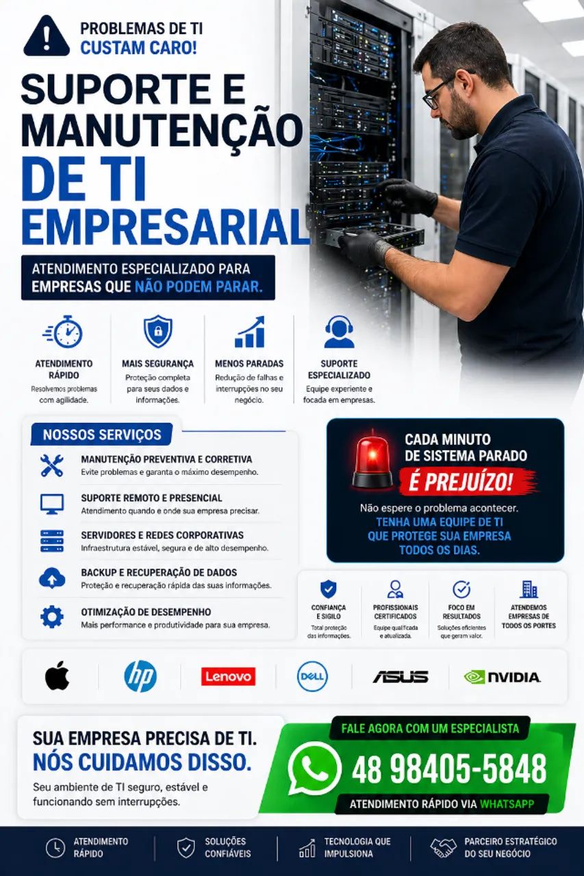 Manutenção T.I. empresarial. Servidores. Estaçoes de trabalho.
