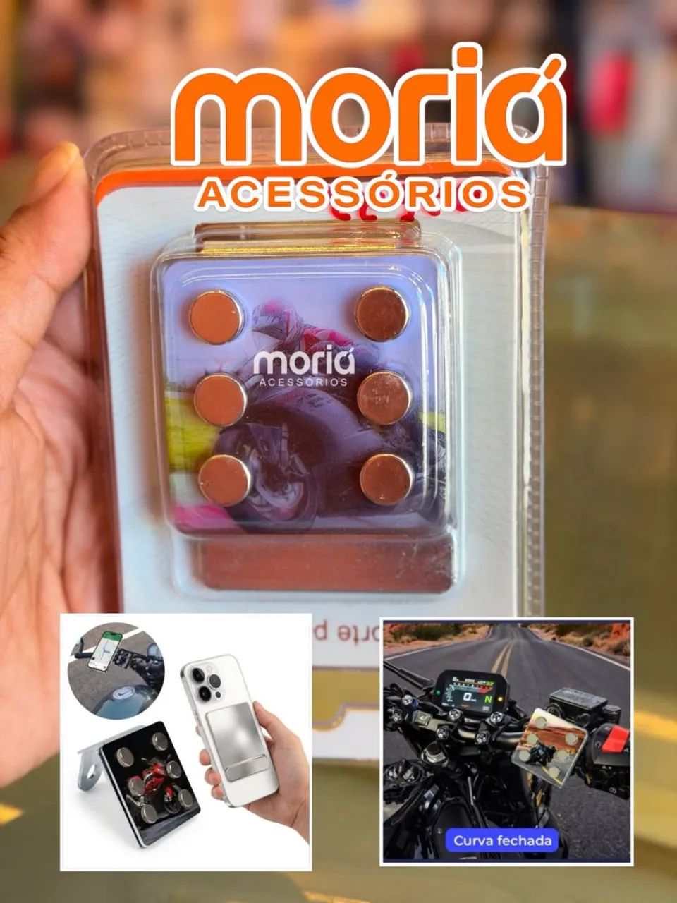 Suporte de Celular para Moto Magnético Imã Forte Universal Seguro - Foto 2