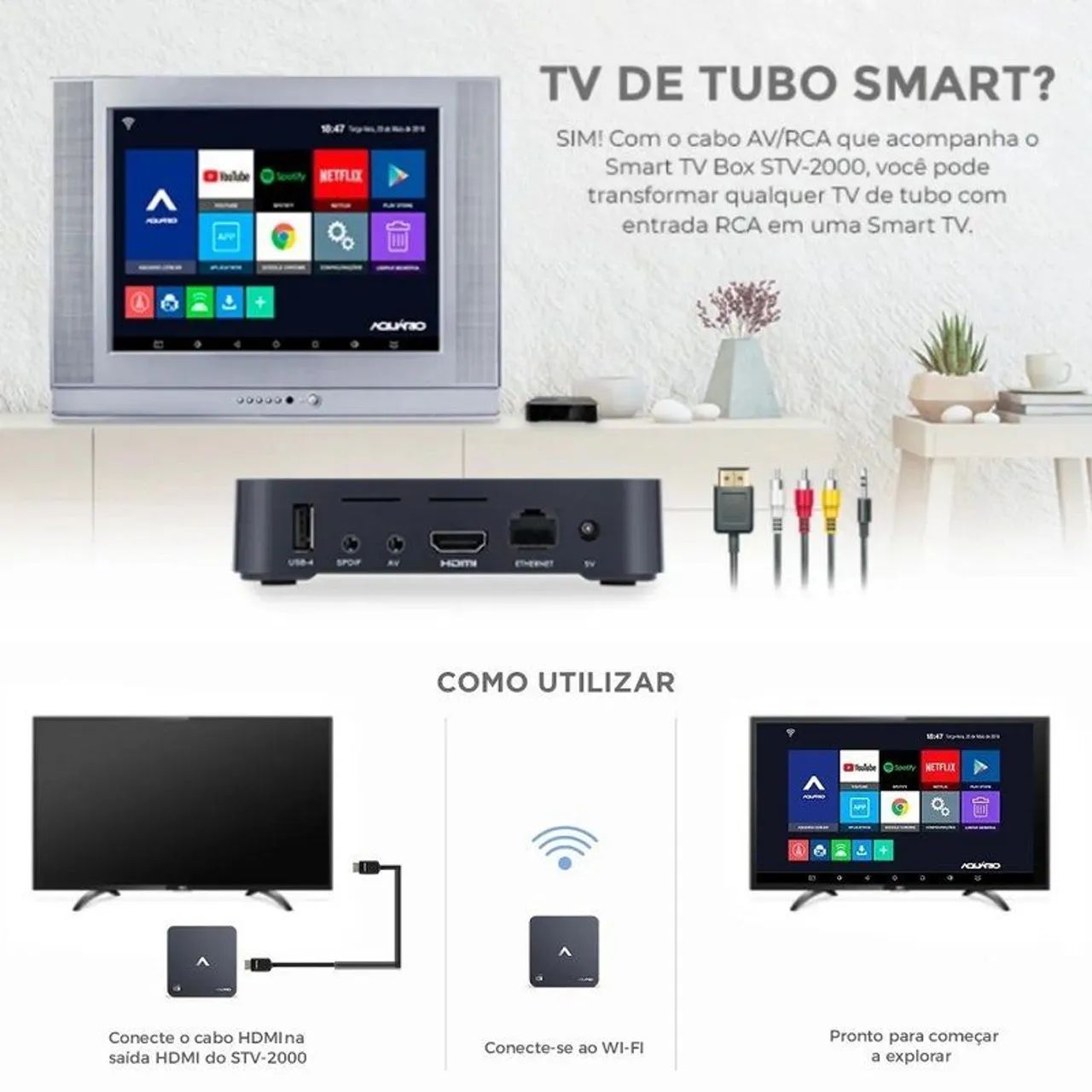 Smart TV BOX Aquario 4K WiFi - Netflix, Disney tv antiga vira smart - Foto 4
