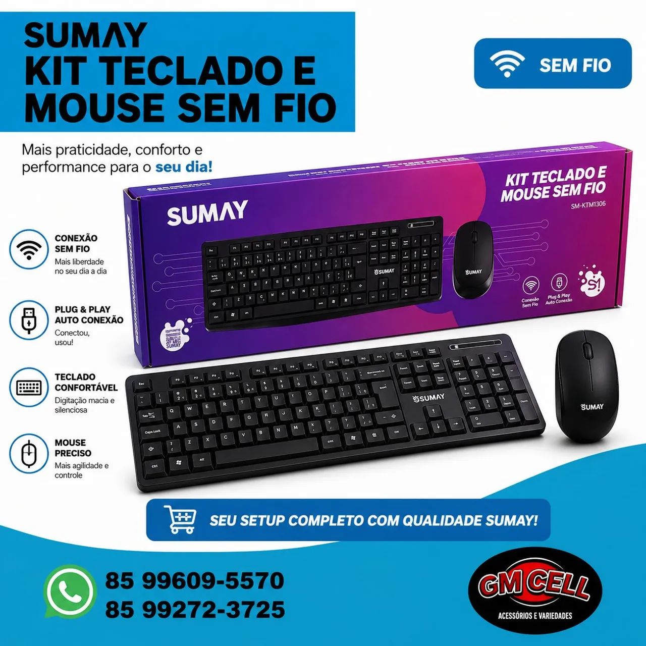 Teclado com mouse sem fio SUMAY