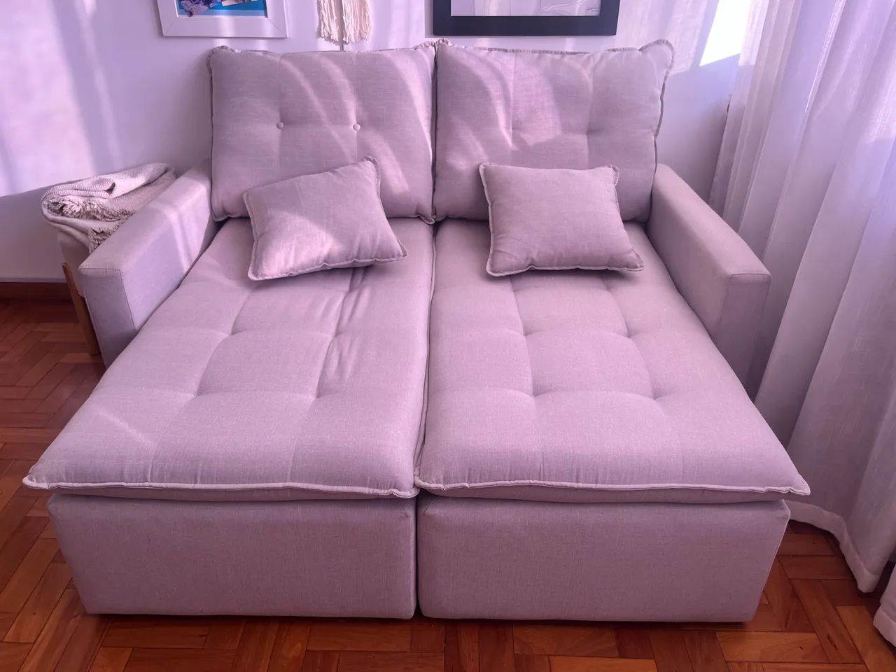 sofá retrátil cinza claro 1,60m espuma d33