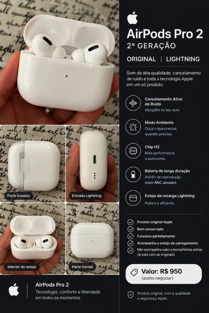 AirPods Pro 2ª Geração Original - Lightning - Fones de Ouvido