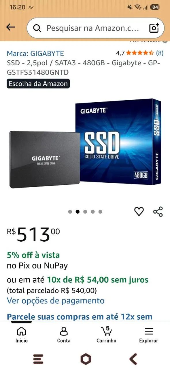 SSD Gigabyte 480 Gb + Case de acrílico  - Foto 5